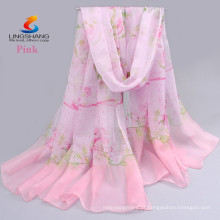 Lingshang CDX008 venda por atacado nova moda design estilo vestido de menina de seda sentir impressão digital lenço de chiffon